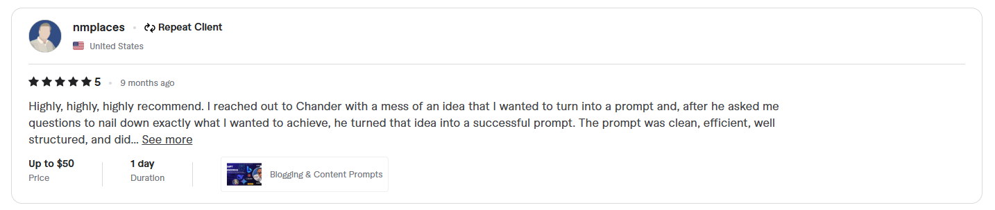 Fiverr review from nmplaces